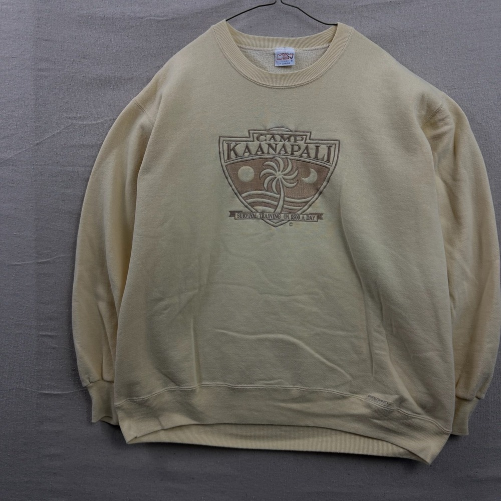 Crazy Shirt Sweatshirt Mens XL Yellow Camp Kaanapali Hawaii Graphic Crewneck USA